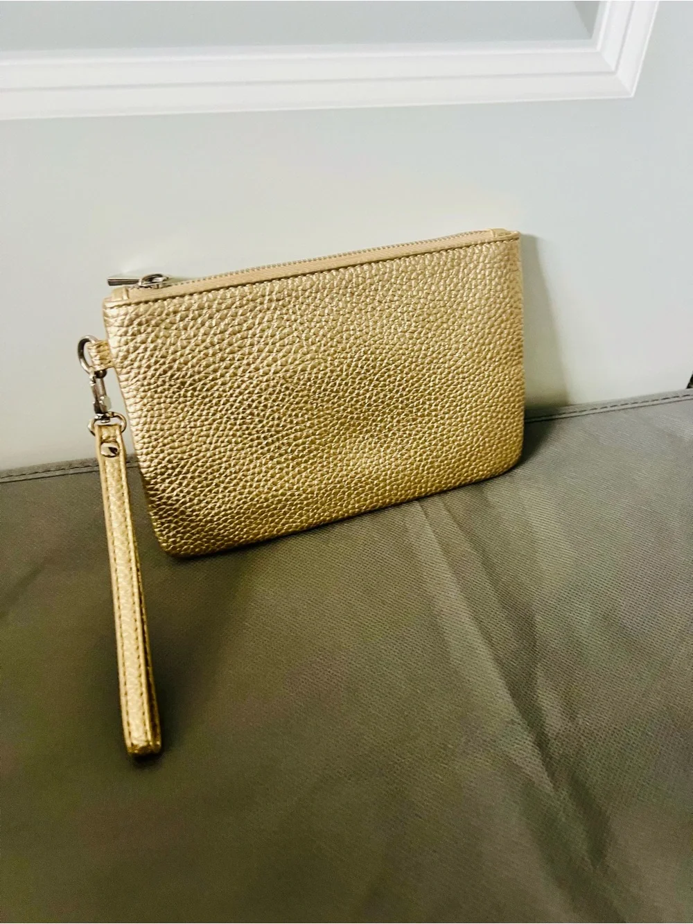 Express Gold Pebbled Leather Wristlet Clutch